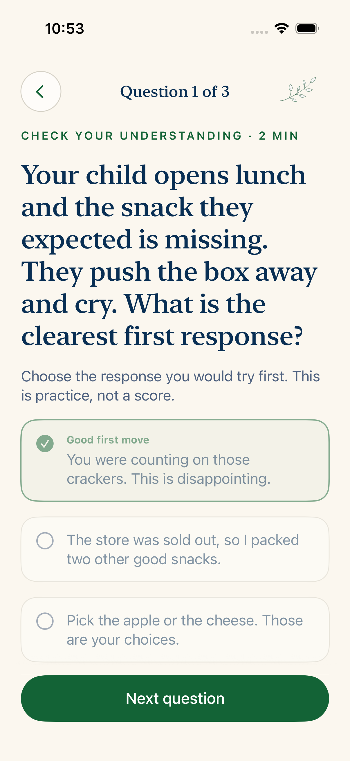 LittleTalk practice question with supportive feedback
